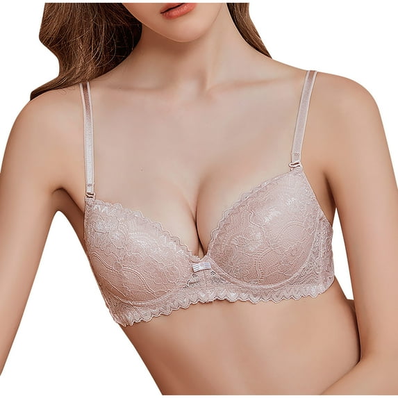 HAPIMO Women's Everyday Bra Lace Lifting Bra Comfy Underwear Push Up Wireless Seamless Soft Smoothing Brassiere Solid Color Trendy Lady Lingerie Pink 34