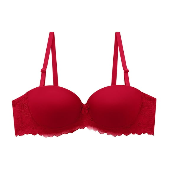 HAPIMO Women's Everyday Bra Lace Lifting Bra Comfy Underwear Push Up Wireless Seamless Soft Smoothing Brassiere Solid Color Trendy Lady Lingerie Red 32