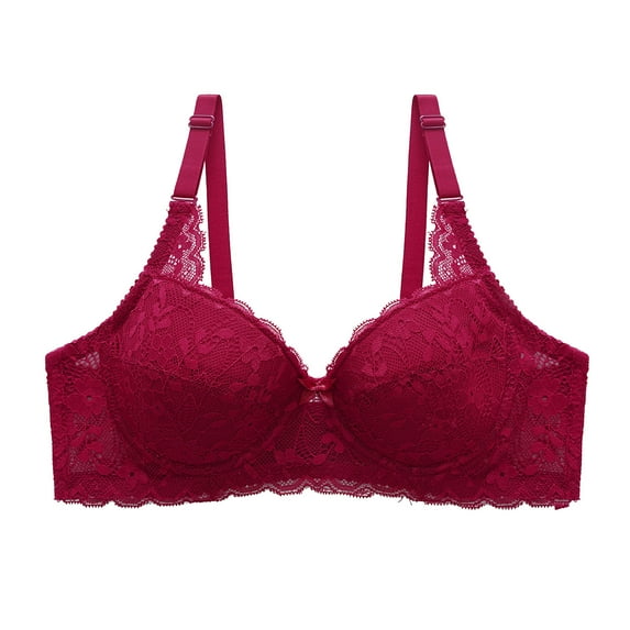 HAPIMO Women's Everyday Bra Lace Lifting Bra Comfy Underwear Push Up Wireless Seamless Soft Smoothing Brassiere Solid Color Trendy Lady Lingerie Wine 36