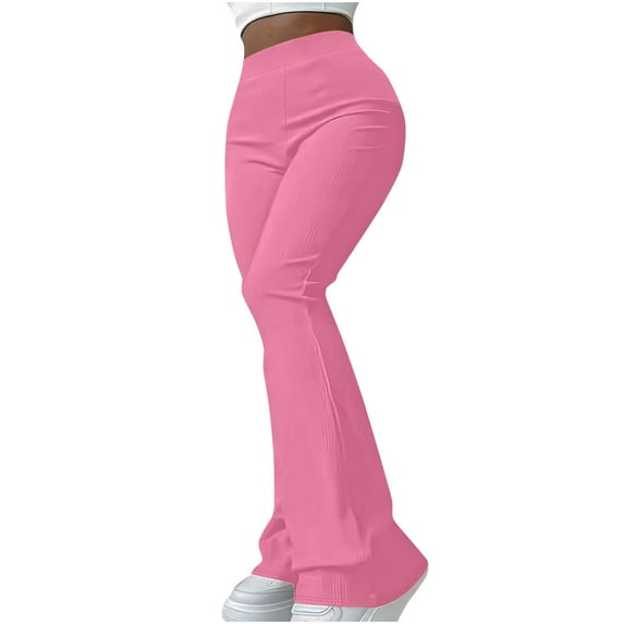 HAPIMO Women's Fall Solid Color Sweatpants Teens Skinny Legging Pants for Girls Business Knitted Ribbed Workout High Waist Wide Leg Pants Casual Trousers Spring Pink L