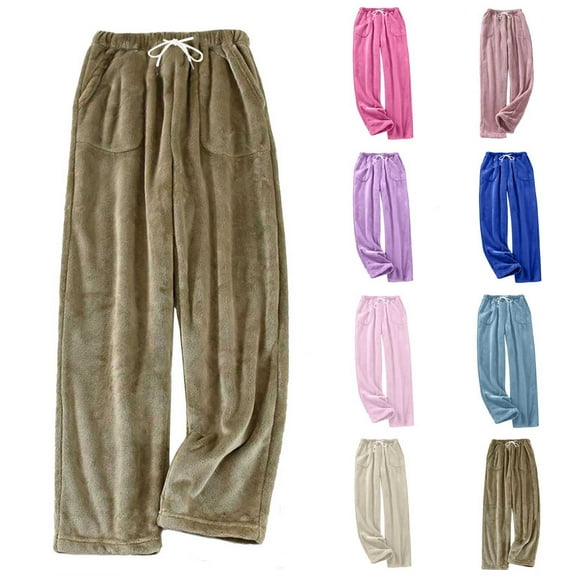 HAPIMO Women's Fall Warm Sweatpants Drawstring Teens High Waist Wide Leg Pants Casual Trousers Pockets Spring Business Flannel Workout Loose Pants Pajamas for Girls Green L