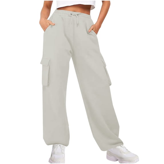 HAPIMO Women's Fall Winter Sweatpants High Waist Wide Leg Pants Loose Straight Leg Trousers Drawstring Elastic Waist Pants Casual Sweat Pants with Pockets Gray XL