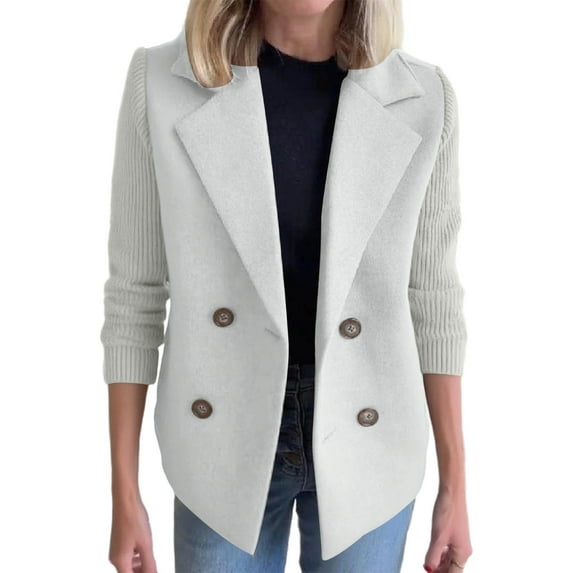 HAPIMO Women's Fall Winter Trendy Suit Jacket Long Sleeve Lapel Collar Cardigan Blazer Solid Button Blazer Business Office Work Blazer Gray L