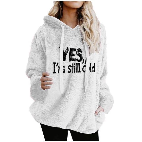 HAPIMO Women's Fall Winter Warm Pullover Hoodies Casual Long Sleeve Letter Print Hooded Sweatshirts Loose Fit Sherpa Sweatshirts with Pocket White XL