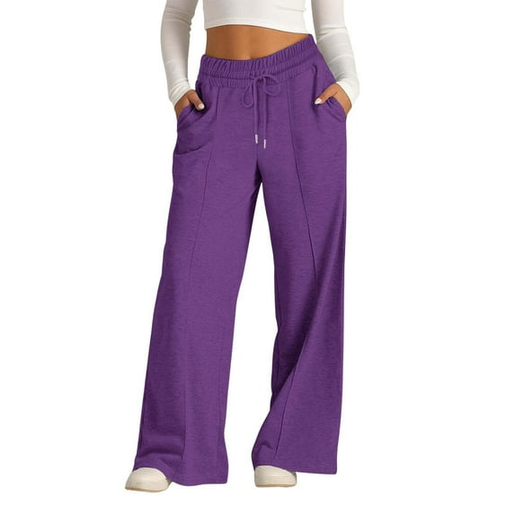 TYGHBN Women's Autumn and Winter Solid Color Drawstring Pocket Straight Leg Wide Leg Sports Casual Sweatpants Casual Pants Women Tall Womens Pants Casual Work Long Womens Casual Pants Womens Loose
