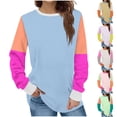 thumbnail image 1 of HAPIMO Women's Fashion Color Block Tops Long Sleeve Sweatshirts Outfits Loose Shirts Vacation Round Neck Pullovers Casual Dressy Tunic Workout Beige L, 1 of 5