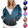 thumbnail image 1 of HAPIMO Women's Fashion Gradient Coat Loose Jackets Casual Drawstring Sweatshirts Long Sleeve Outwear Pockets Winter Outfits Zip Up Hoodie Fall Blue L, 1 of 6