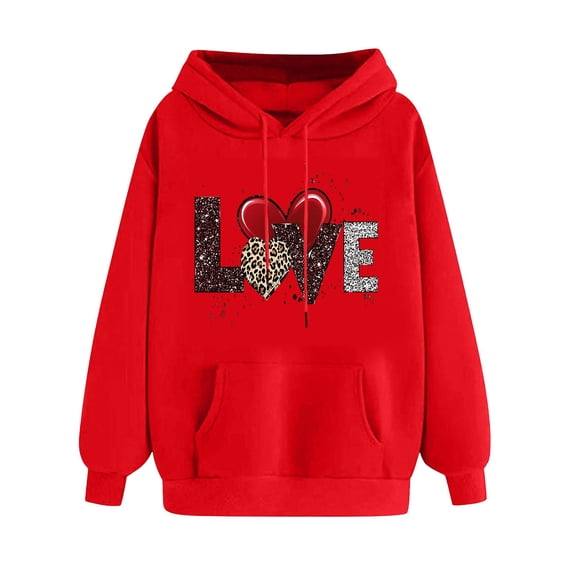 HAPIMO Women's Fashion Graphic Hoodies Love Heart Print Tops Valentine's Day Sweatshirts Casual Long Sleeve Pullover Gift for Valentine Red XL