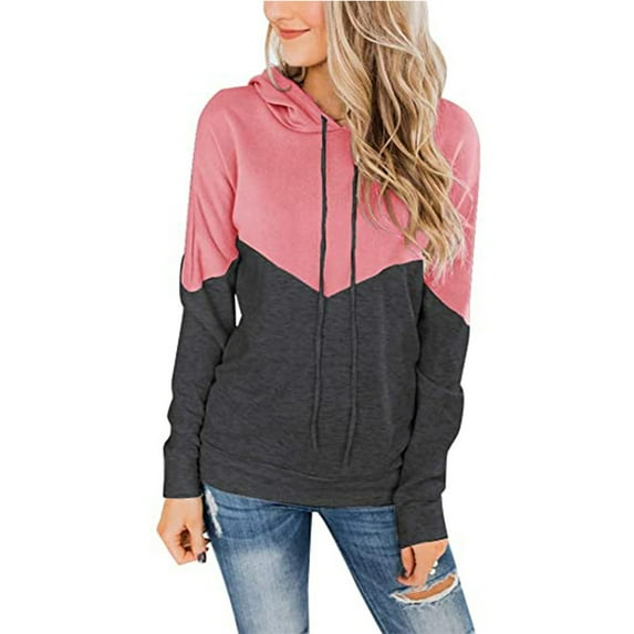 HAPIMO Women's Fashion Hoodie Sweatshirt T-Shirt Clothes for Women Striped Color Block Tops Pockets Drawstring Pullover Cozy Casual Sweatshirt Long Sleeve Blouse Pink S
