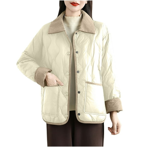 HAPIMO Women's Fashion Jacket Coat Long Sleeve Lapel Collar Button Down Coat Solid Pocket Quilted Coat Fall Winter Casual Comfy Clothes Green M