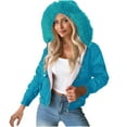 thumbnail image 1 of HAPIMO Women's Fashion Jacket Long Sleeve Full Zip Hooded Jacket Coats Fall Winter Fleece Lined Warm Coats Solid Pocket Coats with Faux Fur Trim Hood Blue M, 1 of 9