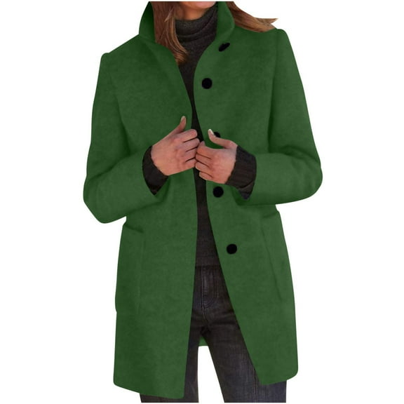 HAPIMO Women's Fashion Long Coat Casual Comfy Stand Collar Jacket Coat Solid Button Down Outerwear Fall Winter Vintage Clothes Green XXXXXL