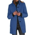 thumbnail image 1 of HAPIMO Women's Fashion Long Coat Casual Comfy Stand Collar Jacket Coat Solid Button Down Outerwear Fall Winter Vintage Clothes Light Blue XXXXL, 1 of 6