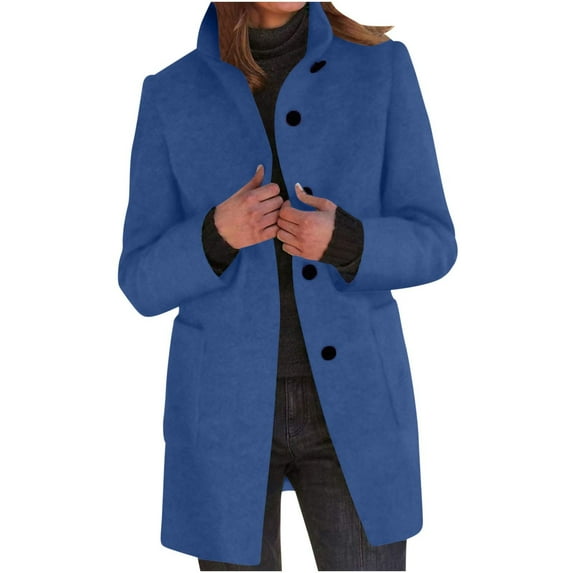 HAPIMO Women's Fashion Long Coat Casual Comfy Stand Collar Jacket Coat Solid Button Down Outerwear Fall Winter Vintage Clothes Light Blue XXXXL