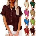 thumbnail image 1 of HAPIMO Women's Fashion Shirts Solid Color Print Tops Short Sleeve Tees Comfy Button Down Blouses Lapel Collar T-shirt Bust Pocket Clothes for Girls Beige M, 1 of 8