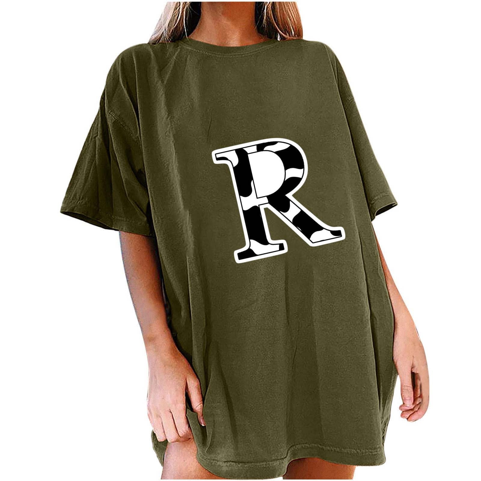 HAPIMO Women's Fashion Shirts Vintage Drop Shoulder Clothes for Girls Round Neck  T-shirt Short Sleeve Tees Cute Cow Letter Print Tops Comfy Casual Loose  Blouses Army Green XXL 