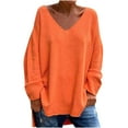 thumbnail image 1 of HAPIMO Women's Fashion Solid Color Blouses Long Sleeve Tees Workout V Neck Sweatshirts Fall Regular Fitted Casual Loose Basic Ribbed Sweaters Tops Orange XXL, 1 of 3