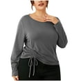 thumbnail image 1 of HAPIMO Women's Fashion Solid Color Drawstring Blouses Loose Ribbed Plus Size Tops Casual Knitted Workout Long Sleeve Cotton Lined Tees Round Neck Shirts Fall Clearance Gray XXXXL, 1 of 5