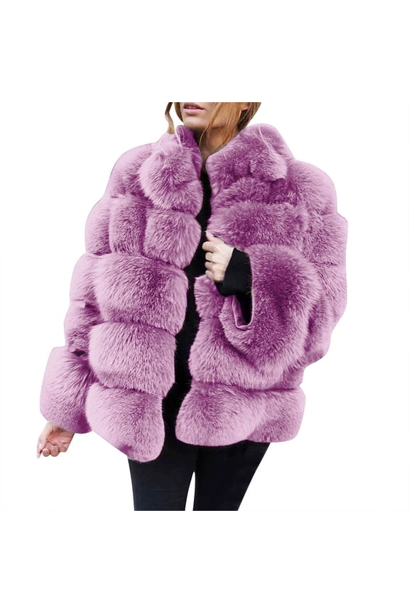 Women's Fashion Solid Color Fleece Midi Coat Faux Fur Jackets Winter Outfits Casual Wedding Party Evening Long Sleeve Outwear Open Front Cardigans Fall Purple XXL