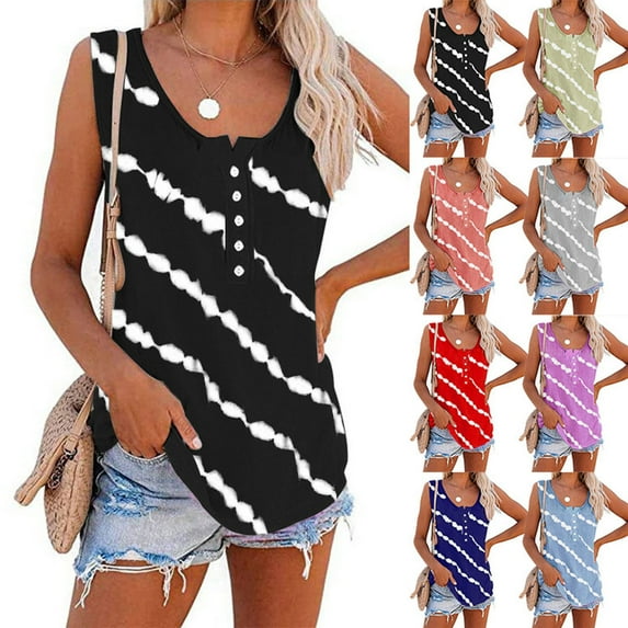 HAPIMO Women's Fashion Tank Tops Ombre Stripe Print Tops Classic Tunic Clothes for Girls Comfy Casual Blouses Sleeveless Tees U-Neck T-shirt Gray XXXXL