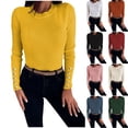 thumbnail image 1 of HAPIMO Women's Fashion Tops Casual Ribbed Long Sleeve Soft Sweaters Outfits Workout Slim Knitted Basic Sweatshirts Vacation Round Neck Button Pullovers Beige L, 1 of 7