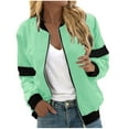 thumbnail image 1 of HAPIMO Women's Flight Jacket Fall Casual Coat Color Block Zip Up Jacket Long Sleeve Stand Collar Outerwear Outdoor Hiking Workout Windbreaker Green M, 1 of 5