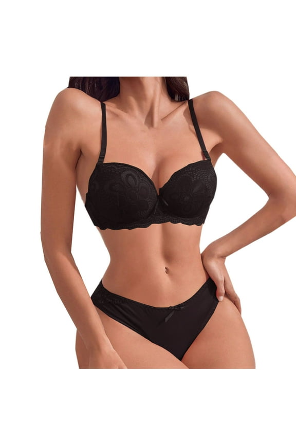 Women's Gathered Thin Wireless Bra Set Lingerie Underwear Pajamas Set Lace Exquisite Sleepwear Sheer Lingerie Mesh Brasets Exotic Nightwear Nightgown Black L