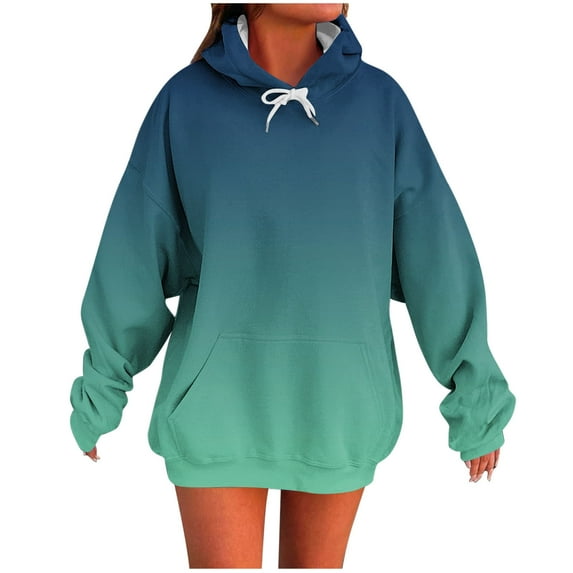 HAPIMO Women's Gradient Color Hoodies Loose Long Sleeve Pullover Tops Casual Fall Trendy Warm Hoodies Kangaroo Pocket Hooded Sweatshirts Green S