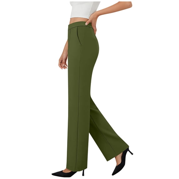 HAPIMO Women's High Waist Straight Leg Dress Pants Office Trousers for Work Formal Occasions Army Green L