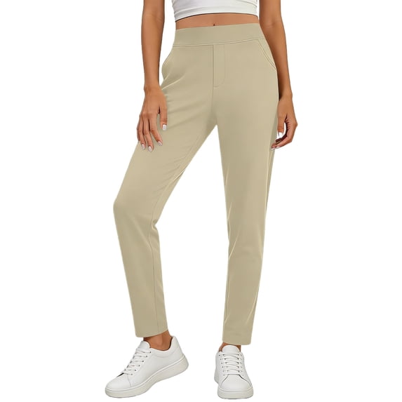 HAPIMO Women's High Waist Straight Leg Dress Pants Office Trousers for Work Formal Occasions Beige M