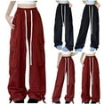 thumbnail image 1 of HAPIMO Women's High Waist Straight Leg Pants Loose Cargos Pants for Girls Fall Business Twill Sweatpants Drawstring Teens Workout Casual Trousers Pockets Zipper Spring Black L, 1 of 4