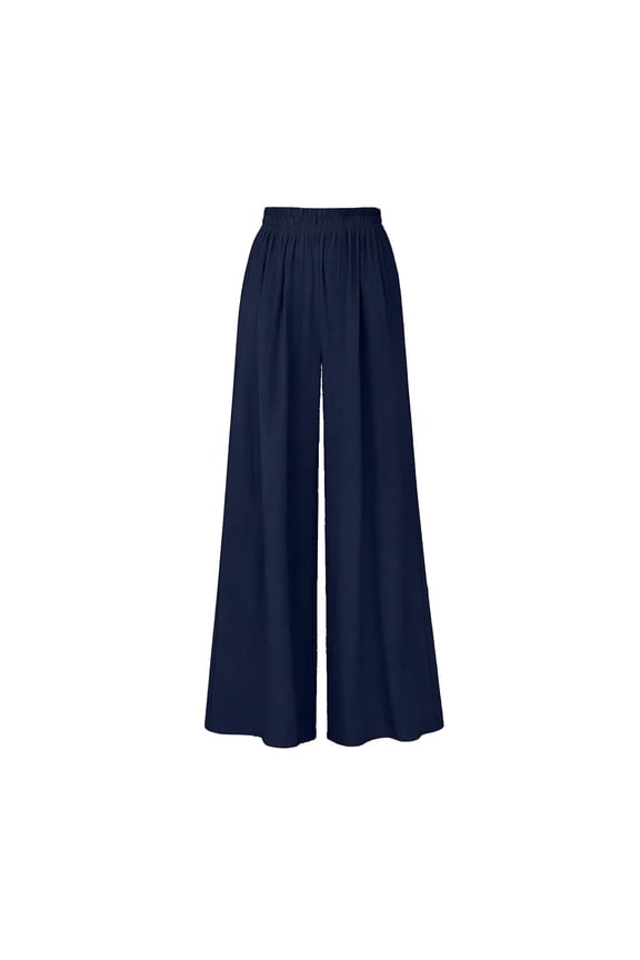 Women's High Waist Wide Leg Suit Pants Office Trousers for Formal Work Occasions Navy L