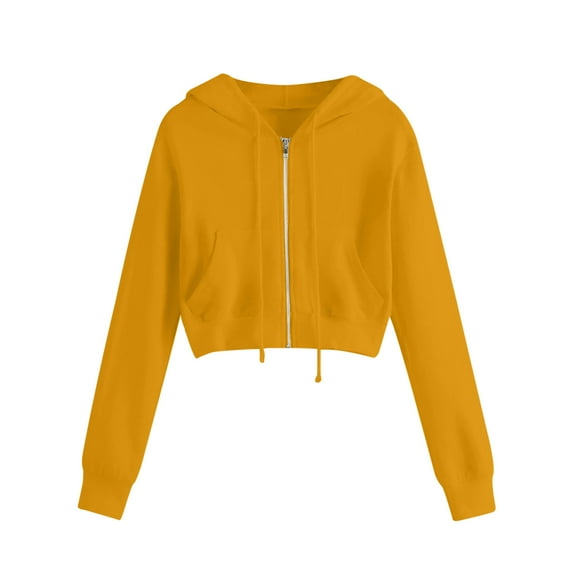 HAPIMO Women's Hooded Sweatshirt Loose Jacket Pocket Autumn Spring Casual Relaxed Drawstring Girls Solid Tees Fashion Clothing Long Sleeve Shirts Zipper Neck Yellow XXXXL