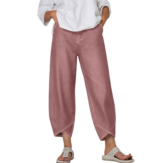 HAPIMO Women's Jeans Elastic Cuffs Denim Trousers for Casual Summer Daily Wear Pink S