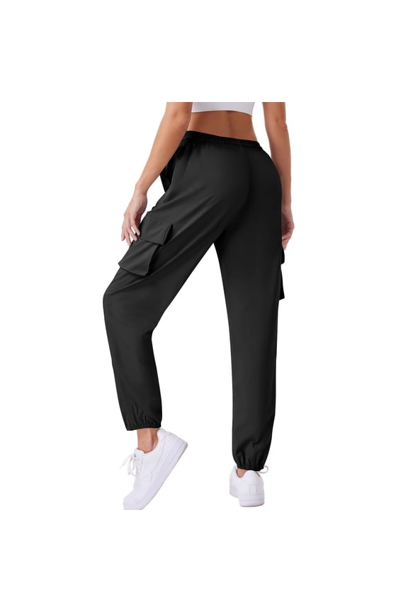 Women's Joggers Quick Dry Outdoor Hiking Mountain Pants Lightweight Spring Summer Casual Pants Drawstring Elastic Waist Straight Pants Black L
