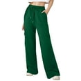 thumbnail image 1 of HAPIMO Women's Jogging Pants Elastic Waist Drawstring Sweatpants Loose Fit Straight Leg Trousers High Waist Wide Leg Pants Casual Solid Sweat Pants Army Green XL, 1 of 7