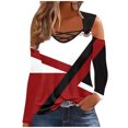 thumbnail image 1 of HAPIMO Women's Keyhole Neck Pullovers Loose Shirts Vacation Color Block Tops Fashion Cold Shoulder Tees Outfits Casual Elegant Workout Red XXL, 1 of 4