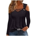 thumbnail image 1 of HAPIMO Women's Keyhole Neck Pullovers Loose Shirts Vacation Solid Color Tops Fashion Cold Shoulder Tees Outfits Workout Casual Elegant Black XXL, 1 of 5