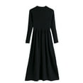 thumbnail image 1 of HAPIMO Women's Knee Length A Line Knitted Basic Dress Solid Color Long Sleeve High Neck Elegant Casual Trendy Spring Black Free Size, 1 of 10