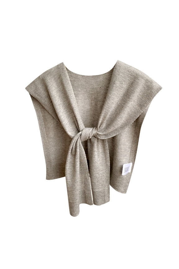Women's Knitted Outwear Shawl Winter False Collar Decorative Fashion Scarf Playwear Bandage Shirts Spring V Neck Blouse Girls Solid Color Tees Fashion Gray