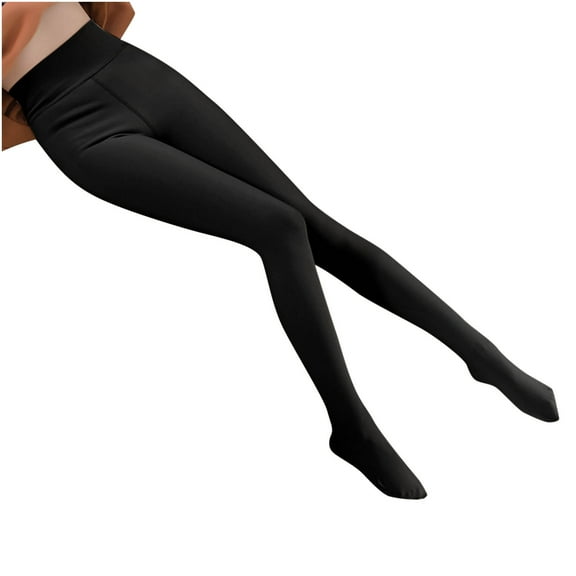 HAPIMO Women's Large Size Leggings Thermal Pantyhose Tights High Elastic Opaque Tights, Winter Warm Elastic Pants Fleece Lined Thick Black Black One size