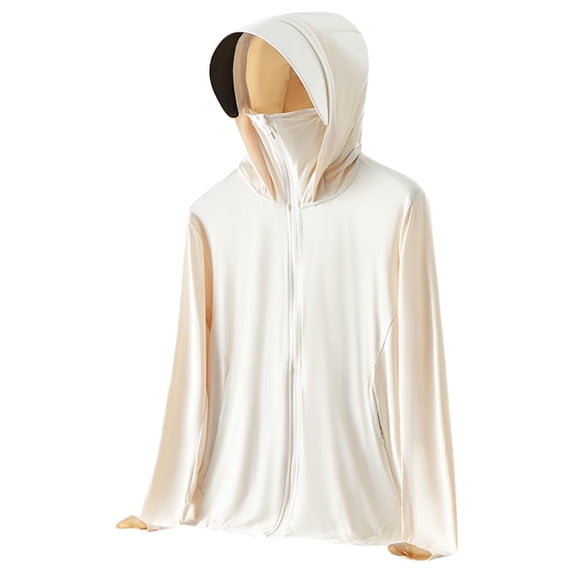 HAPIMO Women's Lightweight Sun Protection Coats Long Sleeve Zip Up Hoodies Summer Beach Classic Sport Coat Solid Pocket Jacket Beige L