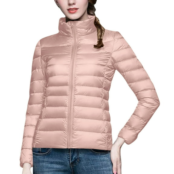HAPIMO Women's Lightweight Winter Puffer Coat Warm Padded Coat Casual Comfy Stand Collar Jacket Coat Solid Zip Up Quilted Outerwear Pink XXXL