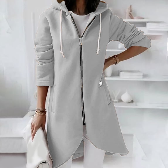 HAPIMO Women's Long Hoodies Casual Comfy Hoodie Jacket Long Sleeve Loose Sweatshirts Solid Zip Up Outerwear Fall Winter Stylish Clothes Gray XXXXXL