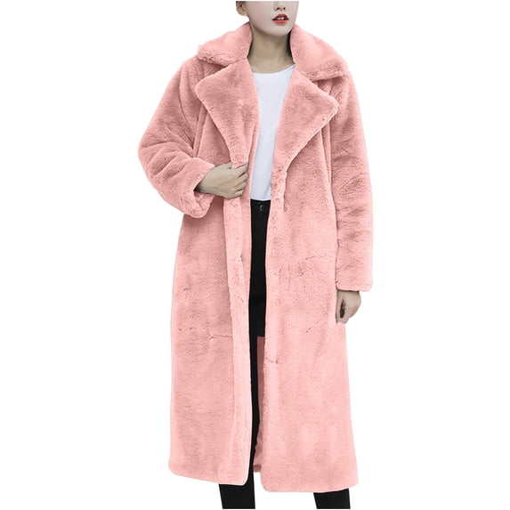 HAPIMO Women's Long Sleeve Belted Outwear Pockets Midi Peacoat Trench Coats Turn Down Collar Open Front Winter Overcoats Fashion Casual Soft Fleece Warm Wedding Pink M