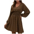 thumbnail image 1 of HAPIMO Women's Long Sleeve High Waist Spring Above Knee A Line Dress Floral Boho Graphic Workout Holiday Elegant Casual Summer Fashion V Neck Fall Dress Brown XL, 1 of 6