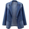 thumbnail image 1 of HAPIMO Women's Long Sleeve Outwear Pockets Loose Denim Jackets Fashion Casual Solid Color Coat Turn Down Collar Shackets Fall Winter Outfits Blue XXL, 1 of 8