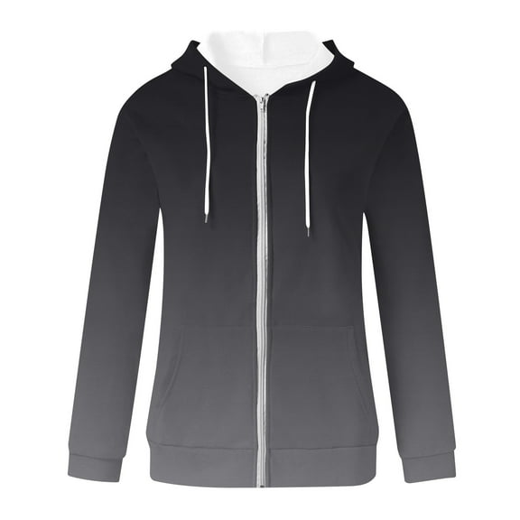 HAPIMO Women's Long Sleeve Outwear Pockets Loose Jackets Fashion Winter Outfits Solid Color Coat Casual Drawstring Sweatshirts Zip Up Hoodie Fall Black S