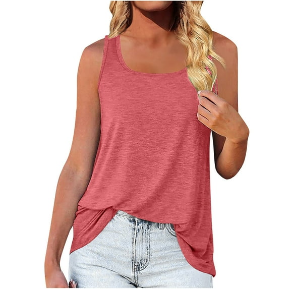 HAPIMO Women's Loose Basic Tank Tops Summer Beach Tees Sleeveless Workout Shirts Trendy for Teen Girls Casual Relaxed Pajamas Tops Solid Color Cotton Pink Clearance