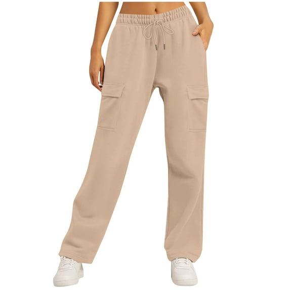 HAPIMO Women's Loose Cargo Pants for Girls Fall High Waist Straight Leg Pants Sports Activewear Sweatpants Drawstring Teens Workout Casual Trousers Pockets Spring Yellow L